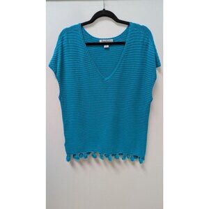 Tommy Bahama Turquoise Fringed Sheer Knit Blouse